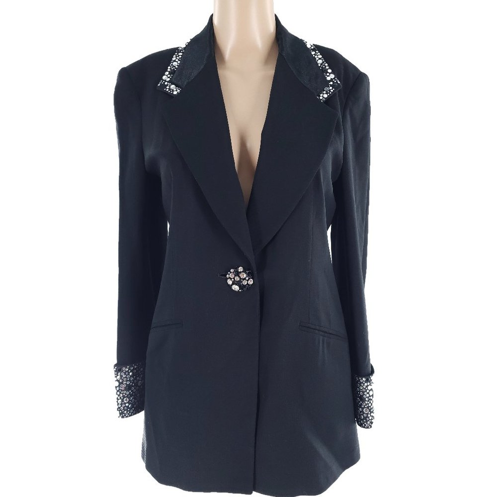 Mary Kay Women Blazer One Button Bling Crystal Black Size 2P - made in USA